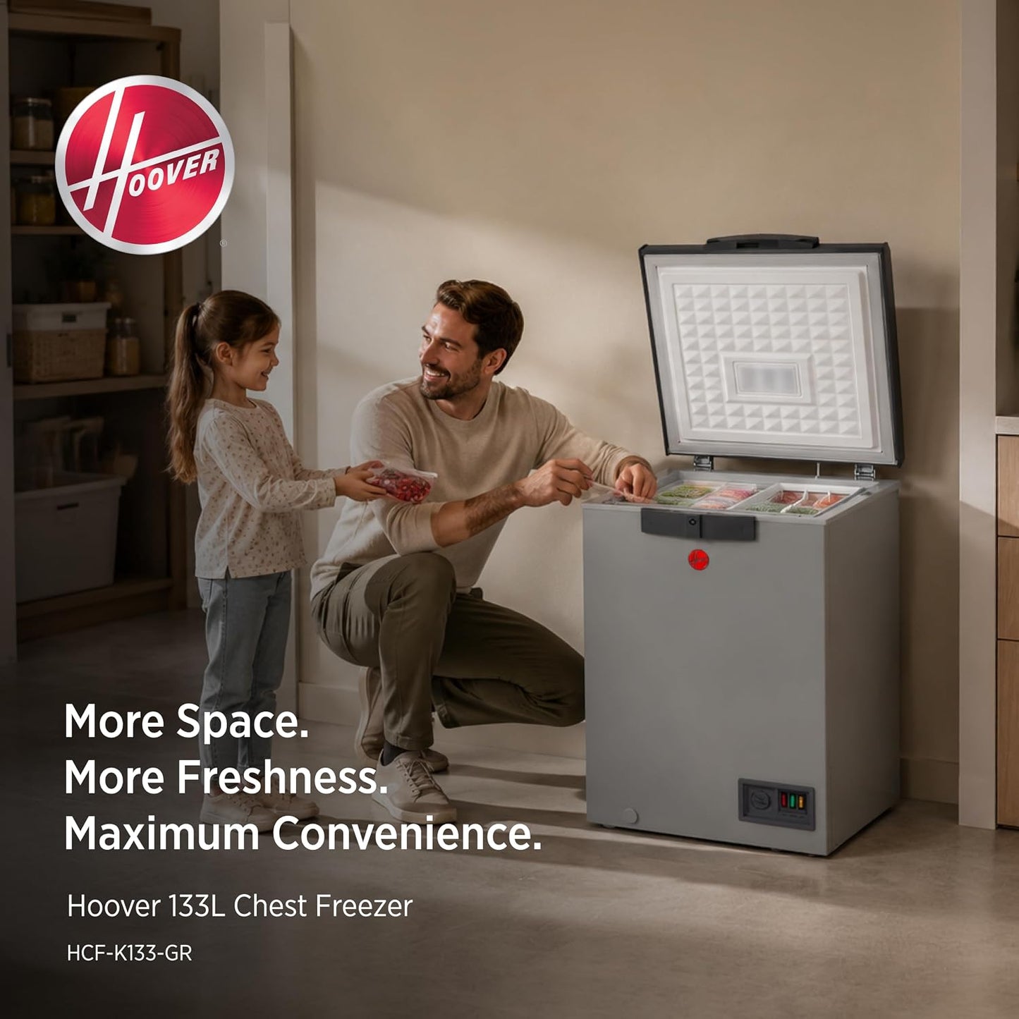 Hoover 133L Low Frost Chest Freezer, HCF-K133-GR