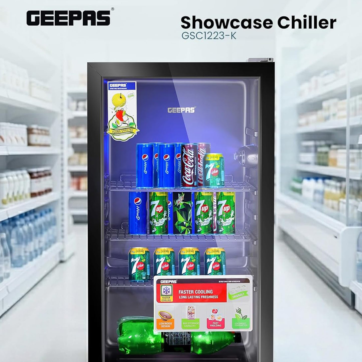 Geepas 120L Showcase Chiller, GSC1223