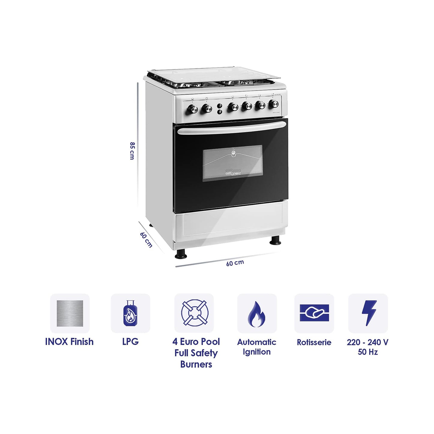 Super General 60X60 Cm 4 Burner Cooking Range - 1 Year Warranty