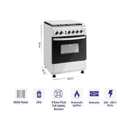 Super General 60X60 Cm 4 Burner Cooking Range - 1 Year Warranty