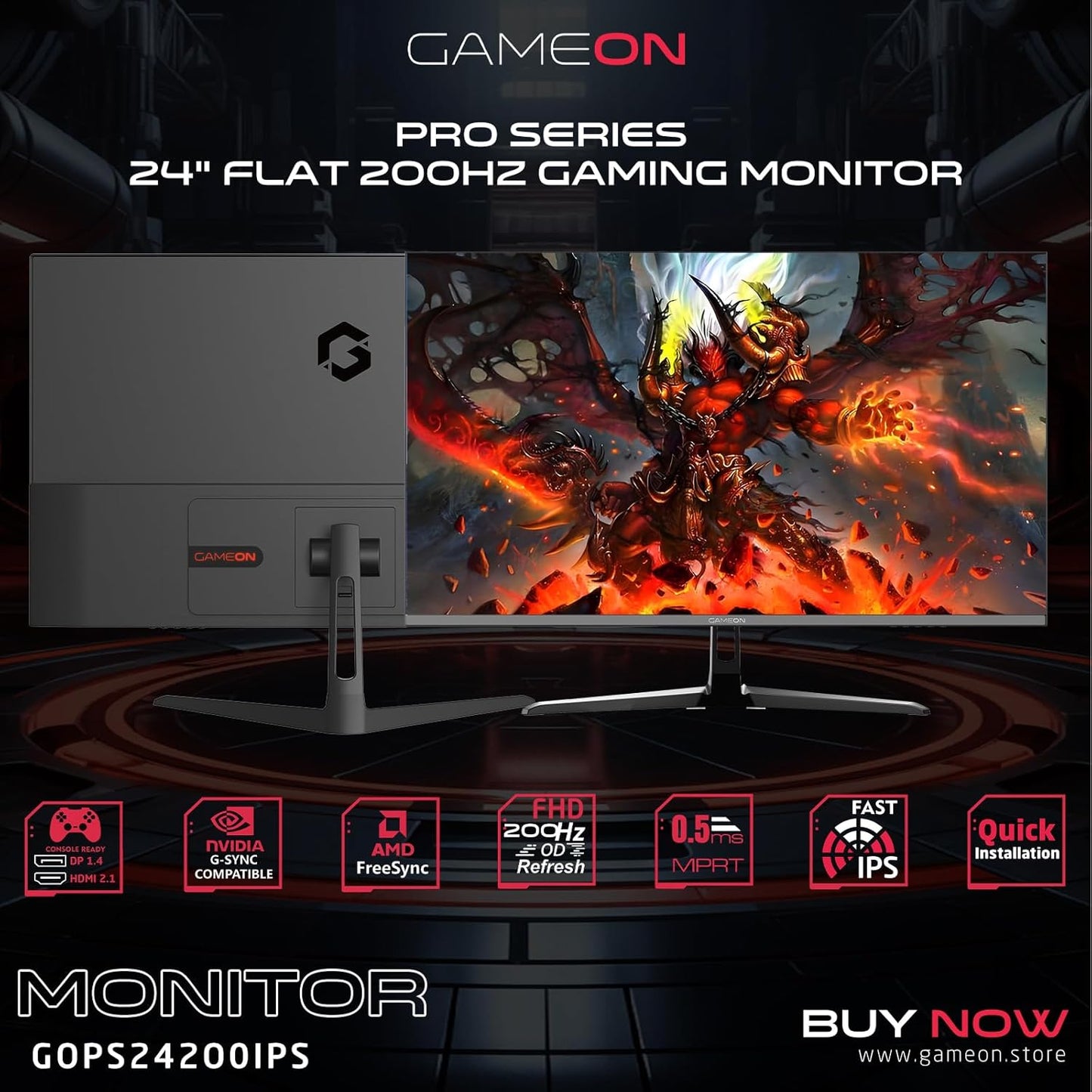 Gameon 24 inch Pro Series Gaming Monitor - 180Hz, GOPS24180IPS