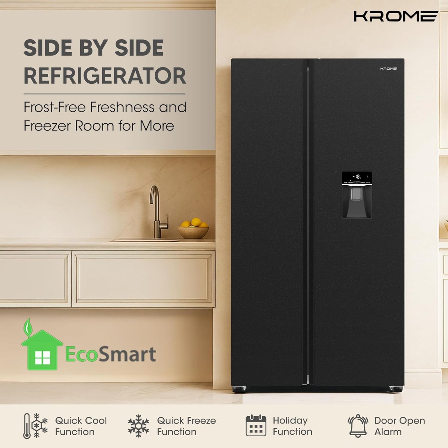 Krome 820L Side by Side Refrigerator, KR-SBS 820WIH