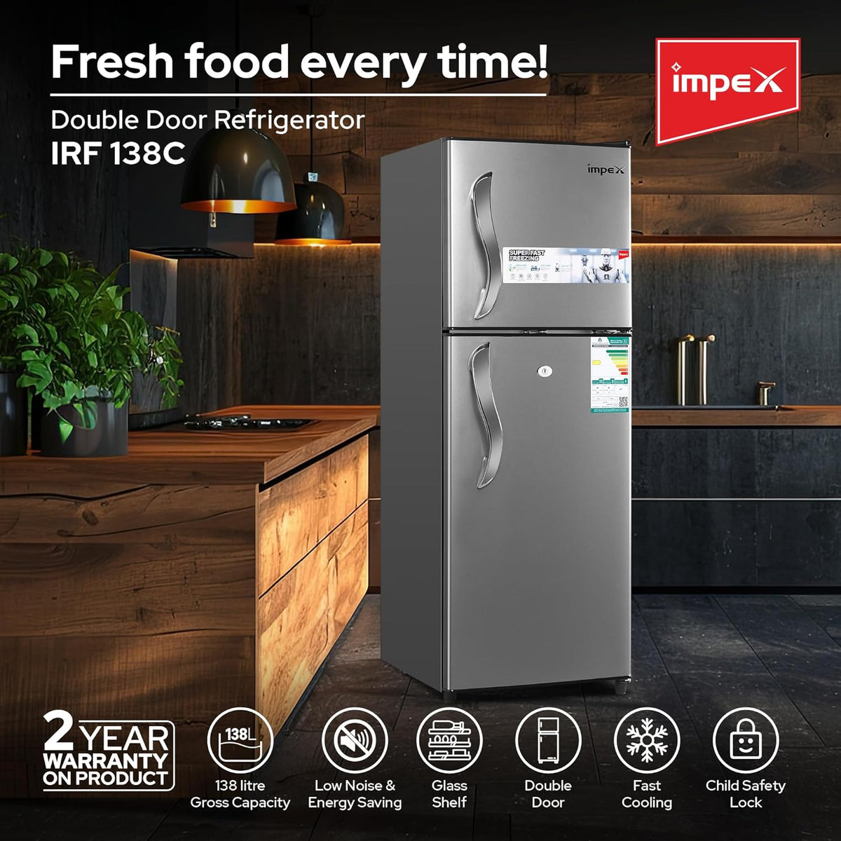 Impex 138L Double Door Refrigerator, IRF 138C