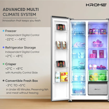 Krome 820L Side by Side Refrigerator, KR-SBS 820WIH
