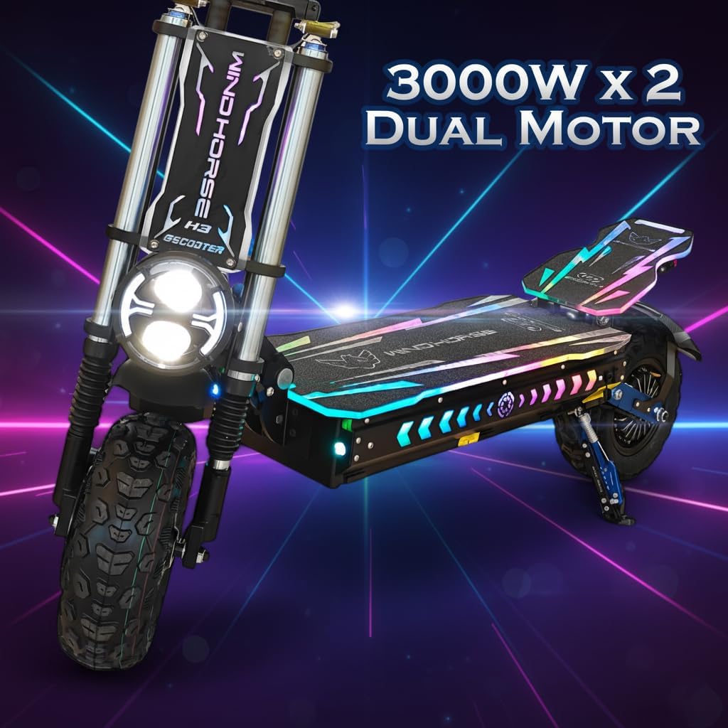 Wind Horse Electric Scooter 3000W (Dual Motor) 120KM Range 85KM Speed, H3
