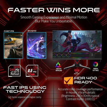 Gameon 27 inch Dominator Series Gaming Monitor - 240Hz, GOMD27QHD240IPS