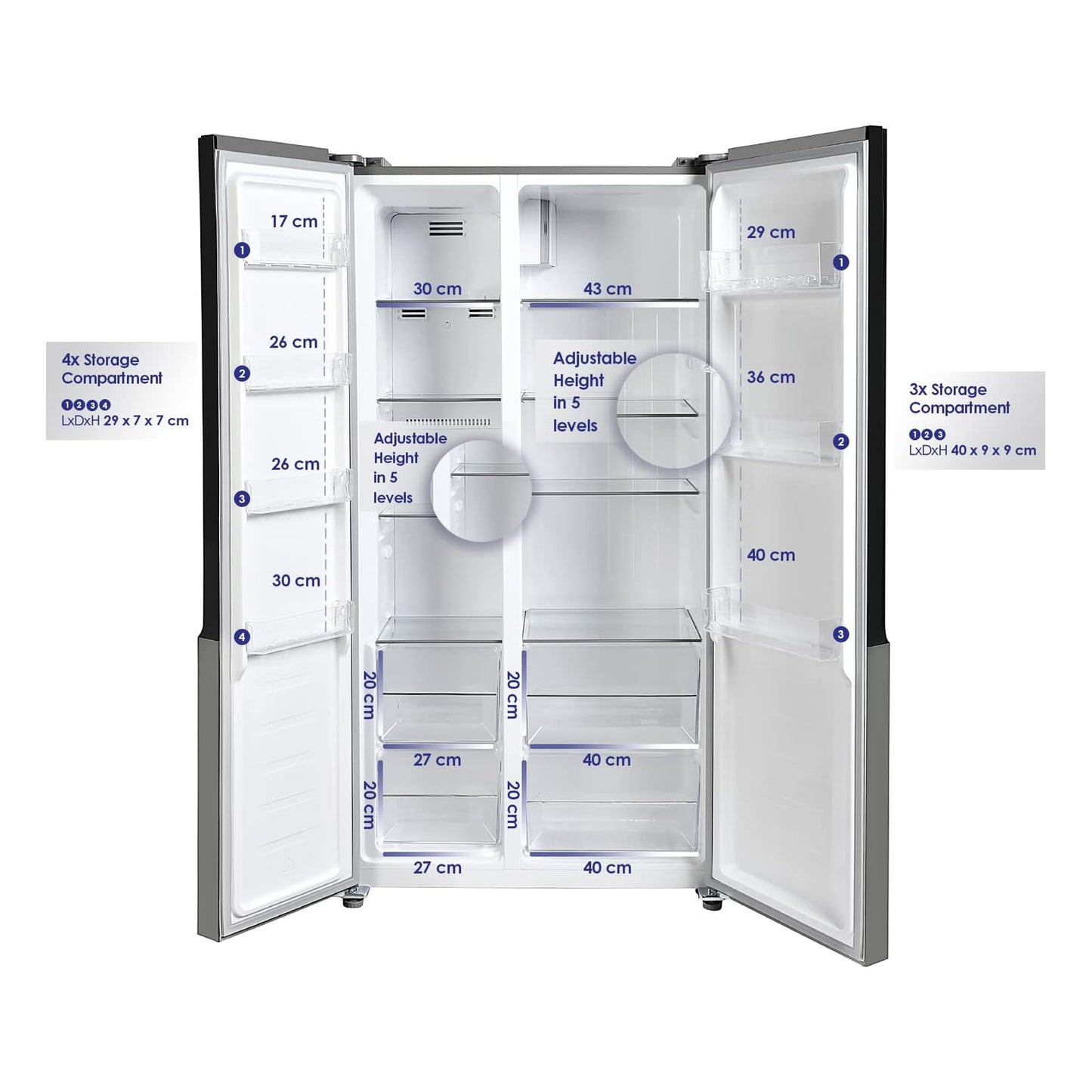 Super General 710L Side by Side Refrigerator - 1 Year Warranty
