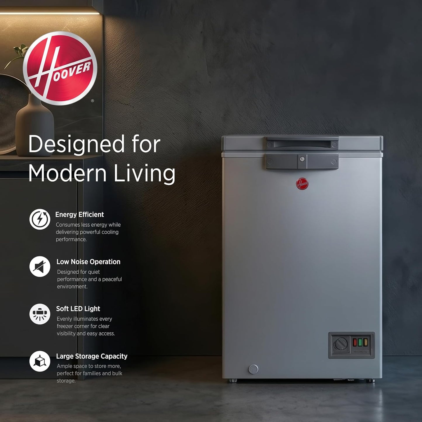 Hoover 133L Low Frost Chest Freezer, HCF-K133-GR