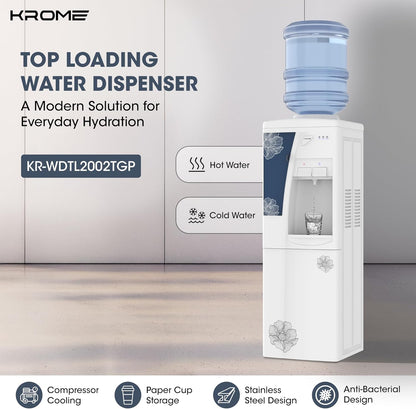 Krome Glass Holder Hot and Cold Water Dispenser, KR-WDTL2002TGP