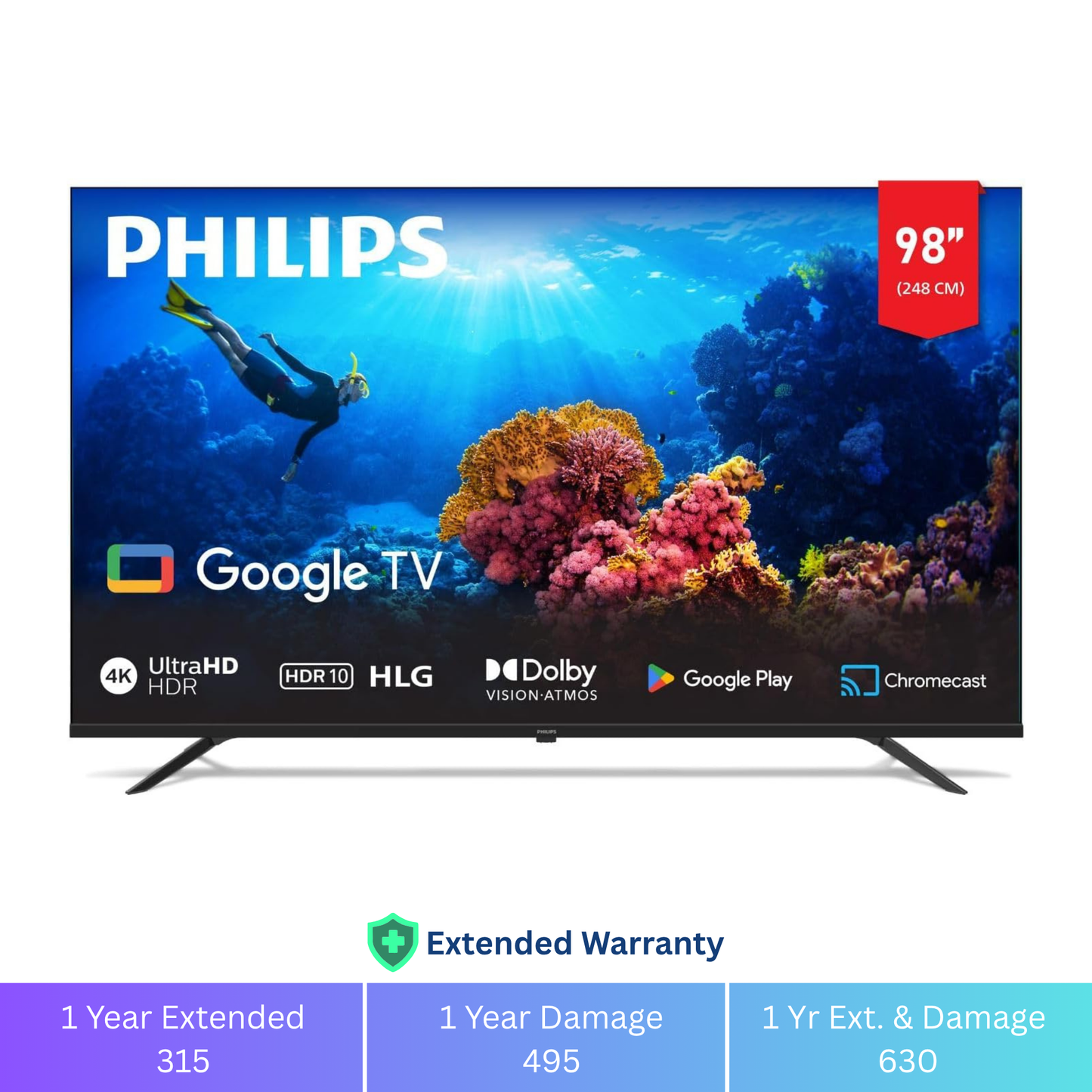 Philips 98" Android Smart TV - 4K, 98PUT7129