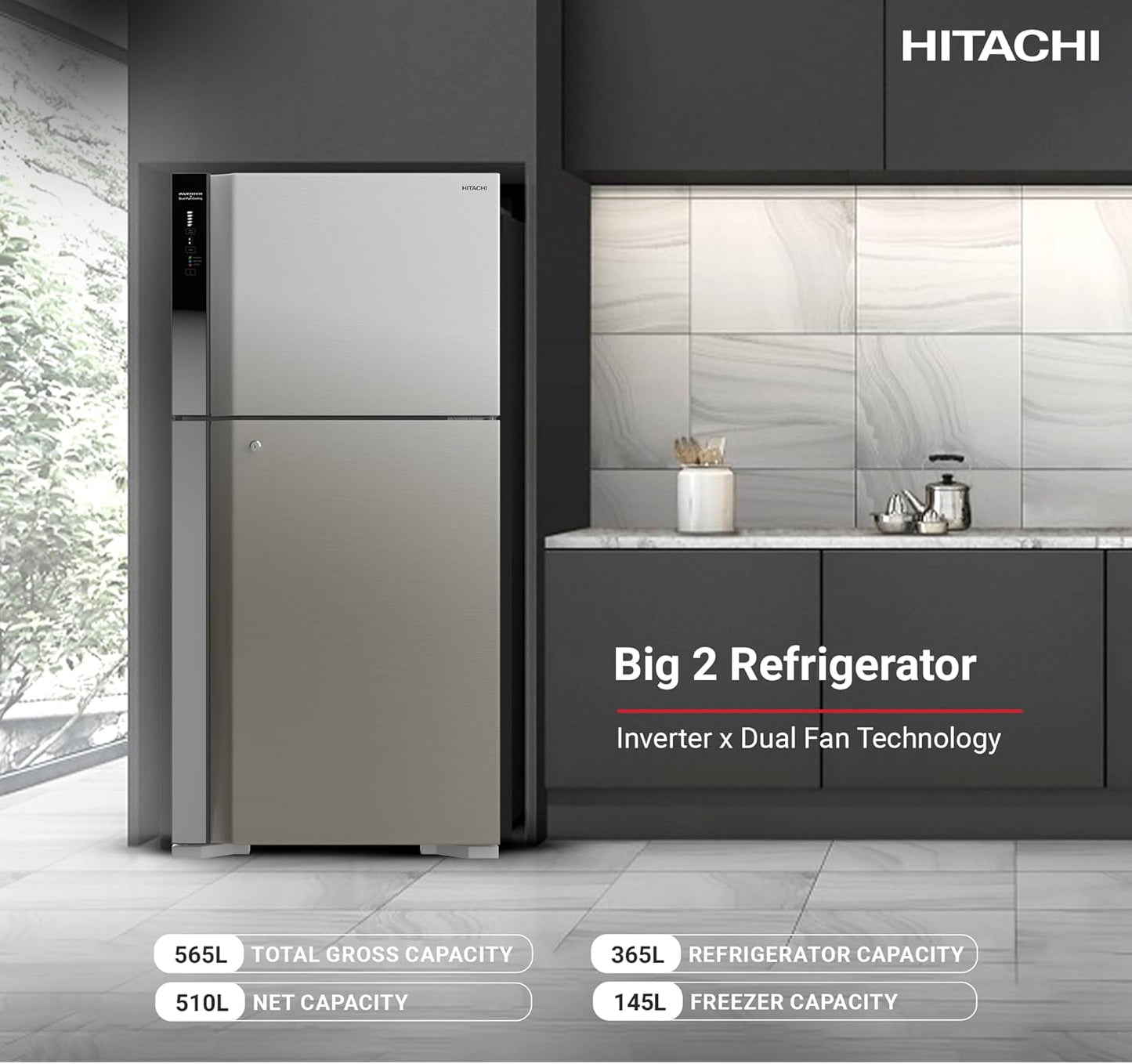 Hitachi 715L Top Mount Double Door Refrigerator, RV715PUK7KPSV