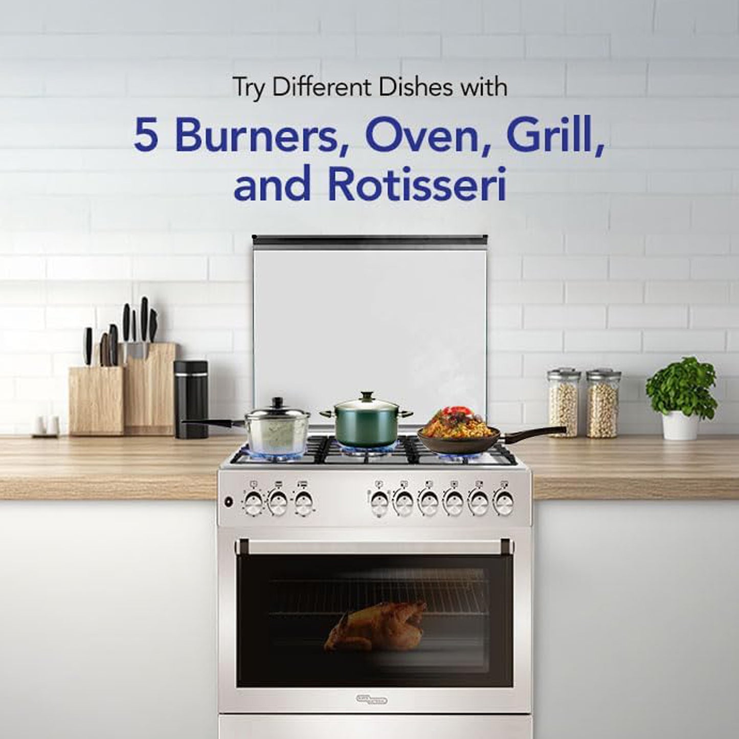 Super General 90X60 Cm 5 Burner Cooking Range with Turbo Fan - 1 Year Warranty