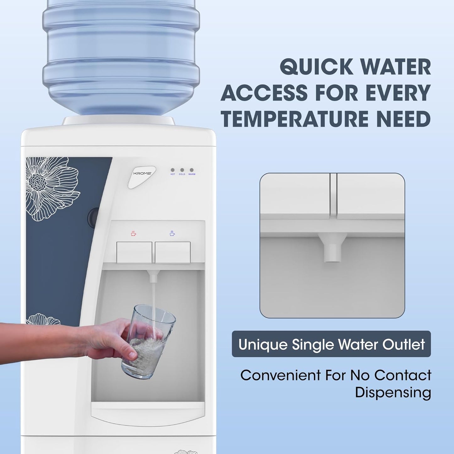 Krome Glass Holder Hot and Cold Water Dispenser, KR-WDTL2002TGP
