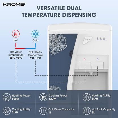 Krome Glass Holder Hot and Cold Water Dispenser, KR-WDTL2002TGP