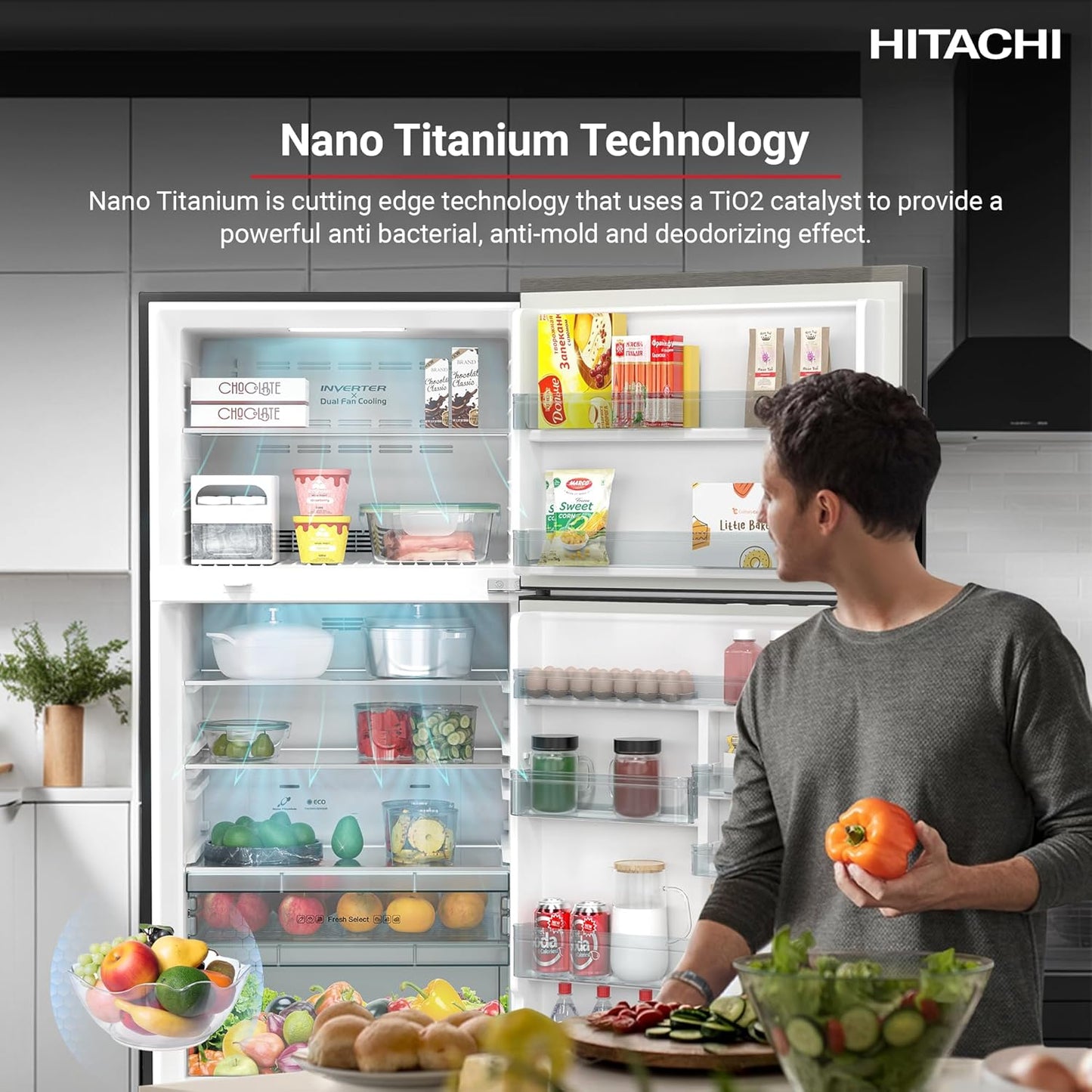 Hitachi 715L Top Mount Double Door Refrigerator, RV715PUK7KPSV