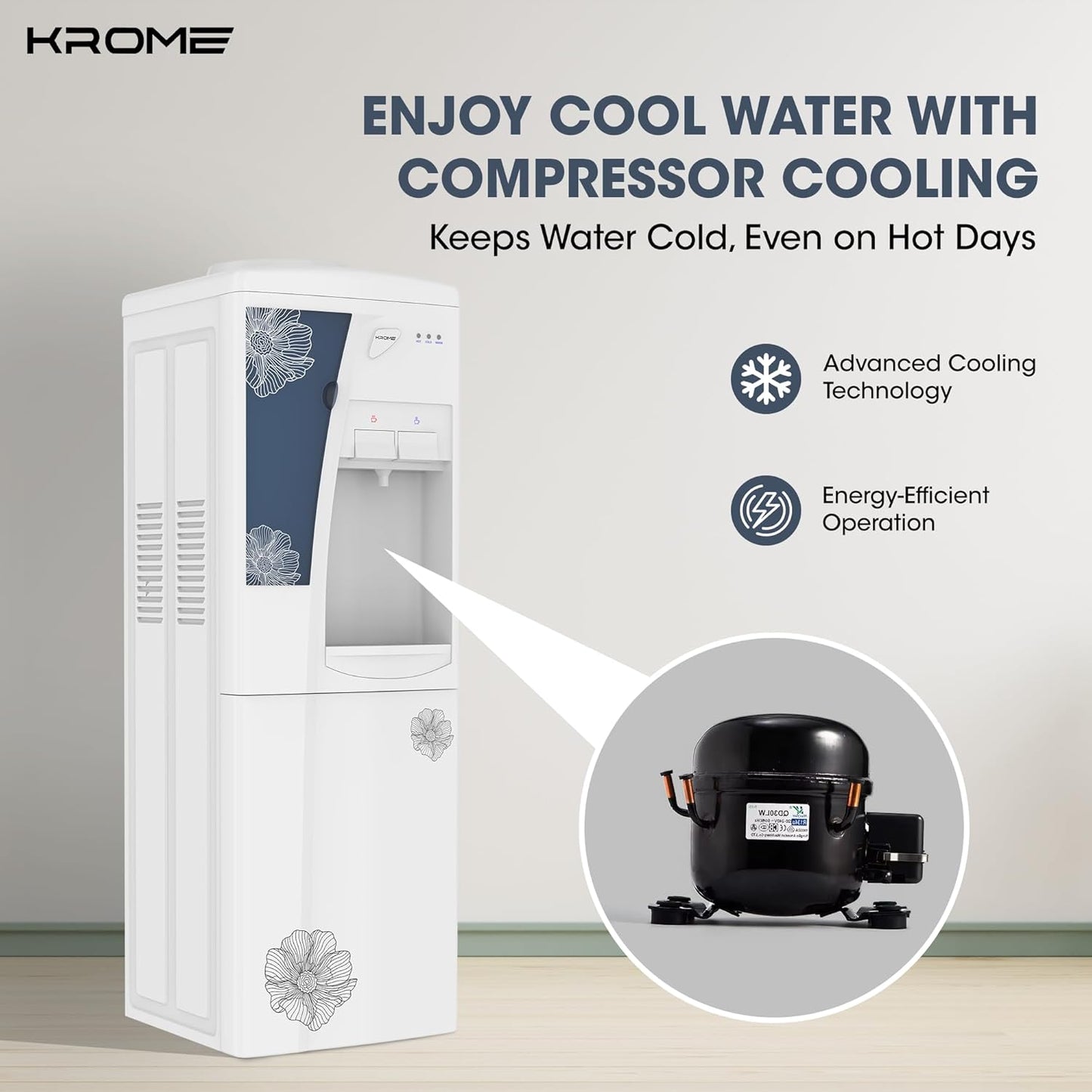 Krome Glass Holder Hot and Cold Water Dispenser, KR-WDTL2002TGP