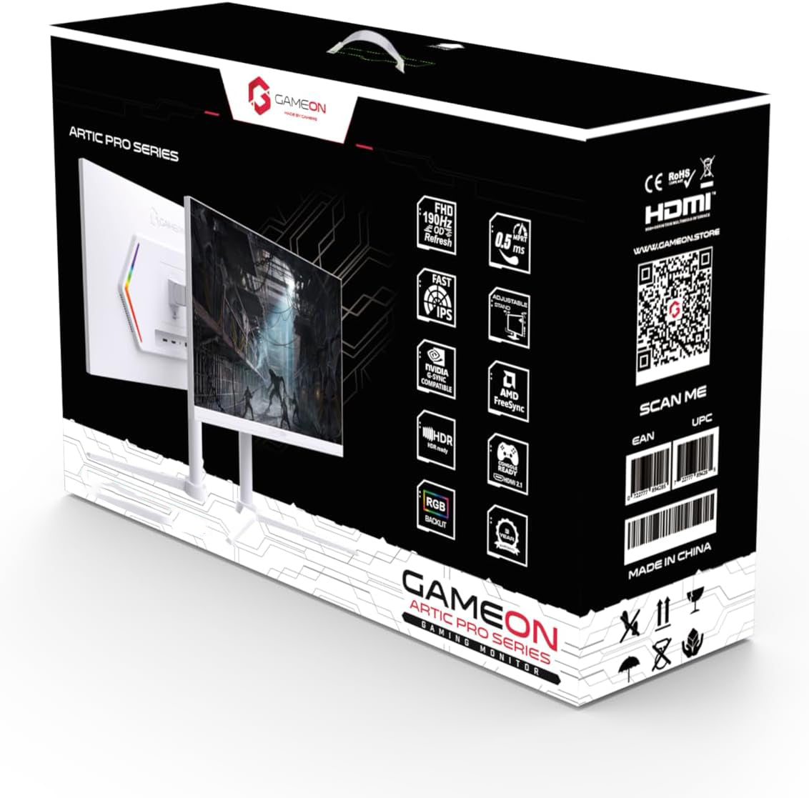 Gameon 27 inch Arctic Pro Series Gaming Monitor - 190Hz, GOA27FHD190IPS