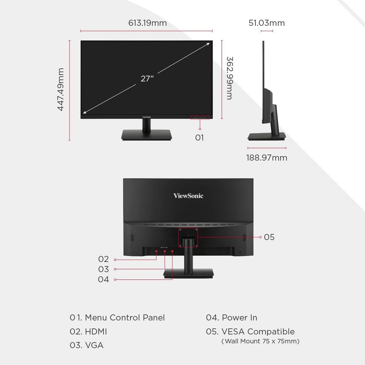 ViewSonic 27 inch Full HD Monitor - 100Hz, VA270-H