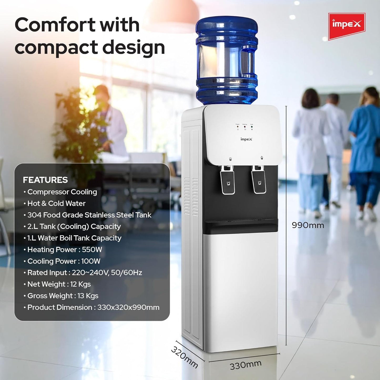 Impex Hot & Cold 2 Tap Water Dispenser  3904B