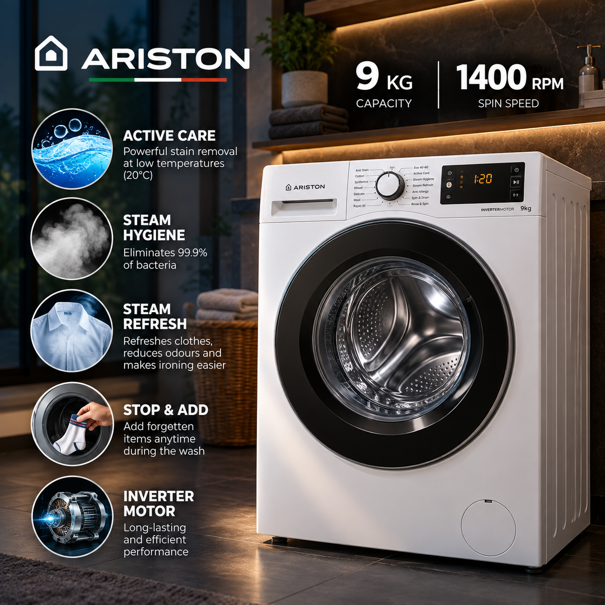 Ariston 9KG Front Load Washing Machine - NLM11 946 WC A GCC