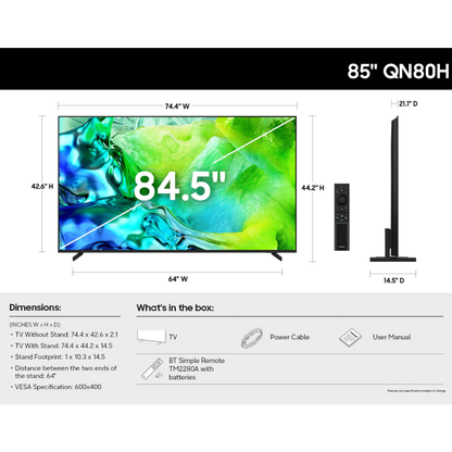 Samsung 85 Inch Class Neo QLED AI Smart TV 4K, 144Hz - 85QN80H