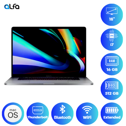 Apple MacBook Pro (A2141-SG) Laptop, 16" Retina Display, Intel Core i7 2.6GHz CPU, 16GB RAM, 512GB SSD, 4GB AMD Radeon Pro 5300M, Space Gray